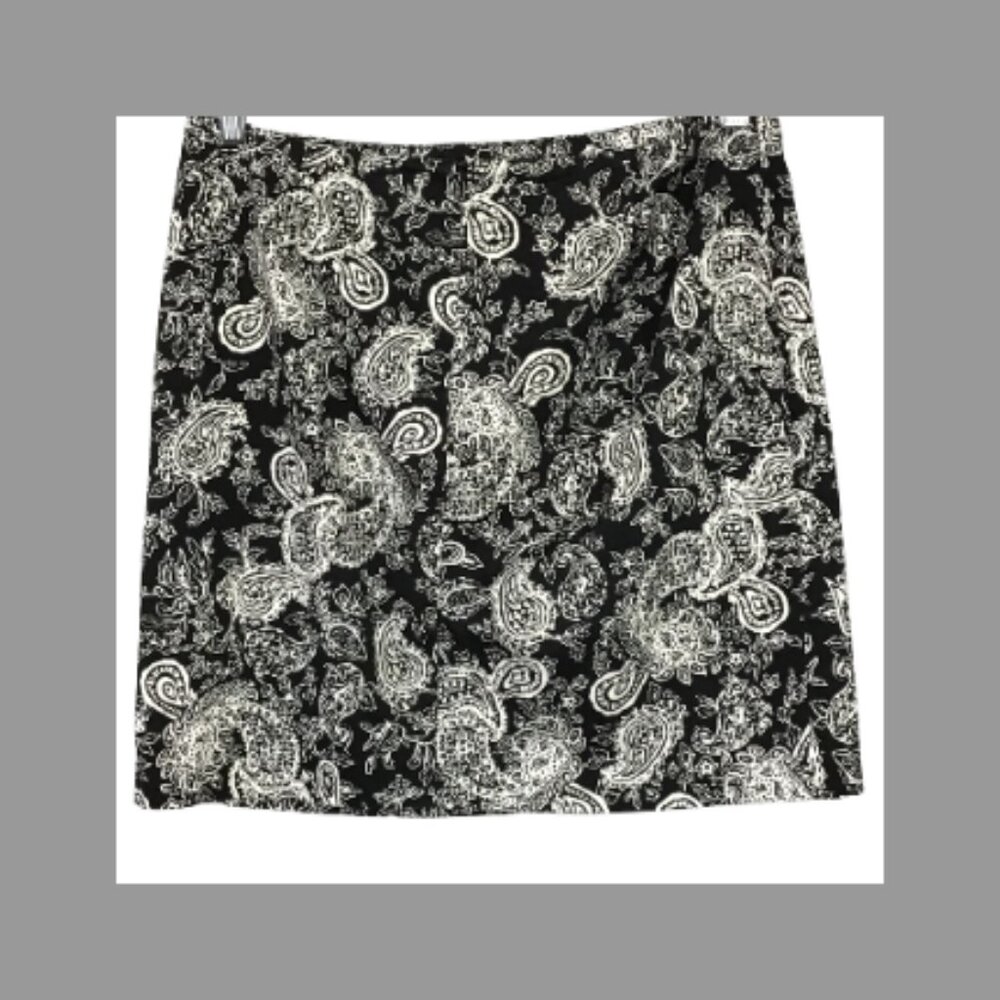 NWOT Lauren Ralph Lauren short Black & White Paisley Print Pencil Skirt Size: 14 - Picture 4 of 13